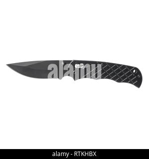 Black clasp knife isolated on a white background. Stock Photo