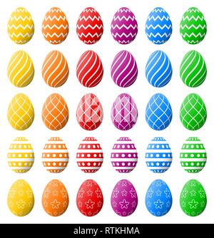 Beautiful Easter eggs collection. Various patterns and colors - high quality vector. Stock Vector