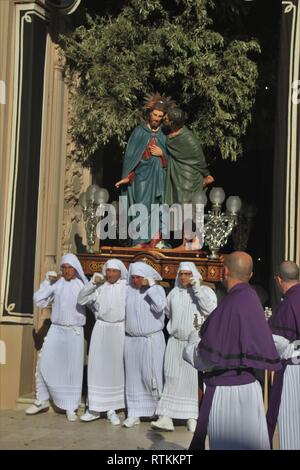 Good Friday Procession at Zejtun on the Island of Malta: 2.Statue - Kiss of Judas Stock Photo