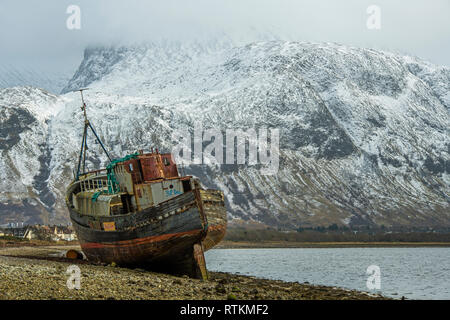 Shipwreck on the shores of Loch Linnhe near Fort William ...