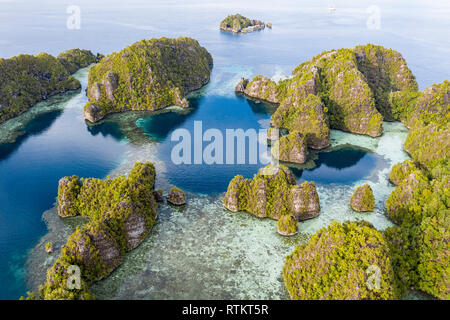 aerial view of Raja Ampat Islands, West Papua, Indonesia, Pacific Ocean Stock Photo