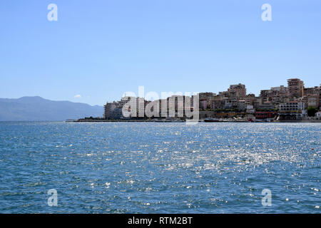 Saranda City landscape in sunny day. Southern Albania. Stock Photo