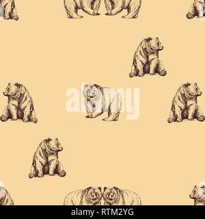 Seamless pattern of hand drawn sketch style bears. Vector illustration. Stock Vector