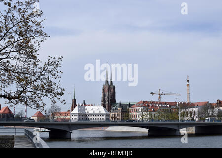 Wroclaw Cathedral and Peace Bridge. Cityscape, Wroclaw, Poland. Stock Photo