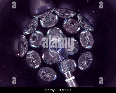 Inside on planetarium lamp on dark background Stock Photo