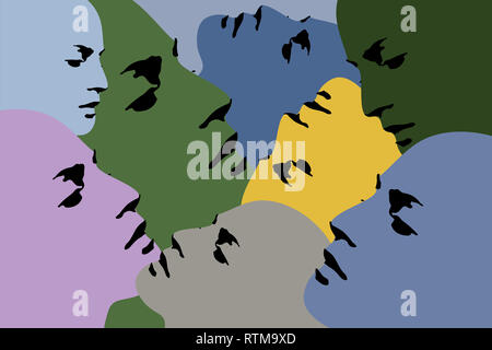 Human heads silhouette - Printable illustration Stock Photo