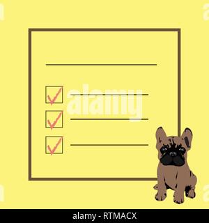 French bulldog - template - vector illustration - space for text with check boxes - editable layered illustration Stock Vector
