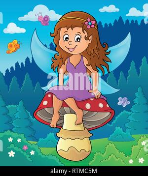 Fairy sitting on mushroom theme 1 - eps10 vector illustration Stock ...