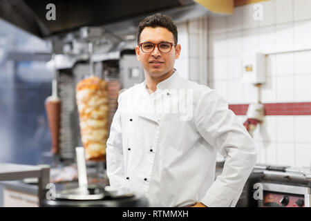 chef at kebab shop Stock Photo