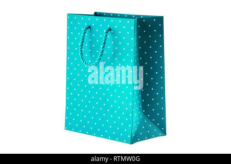 Blue paper bag on white background. Stock Photo