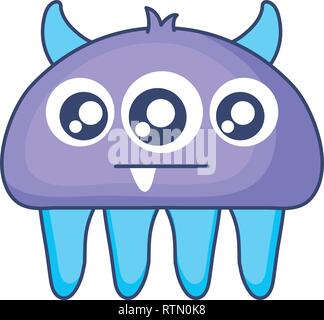 crazy monster with three eyes comic character vector illustration design Stock Vector