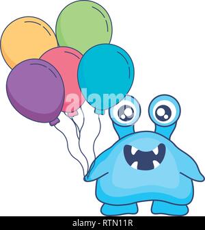 crazy monster with balloons helium comic character vector illustration design Stock Vector