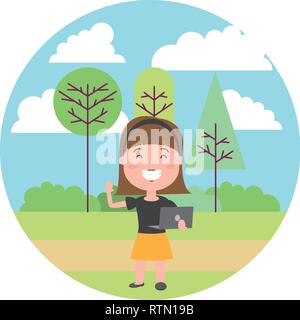 people with tech on outdoors Stock Vector