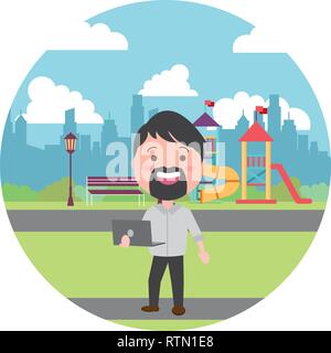 people with tech on outdoors Stock Vector
