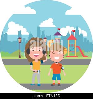 people with tech on outdoors Stock Vector