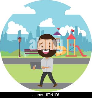 people with tech on outdoors Stock Vector