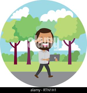 people with tech on outdoors Stock Vector