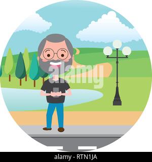 people with tech on outdoors Stock Vector