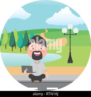 people with tech on outdoors Stock Vector