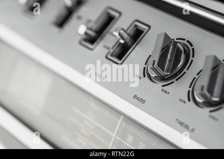 1980s Silver retro radio boom box on white background. Stock Photo