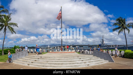 Tourists taking in the experience at the Pearl Harbor museum on August 5, 2016 in Oahu. Attack on Pearl Harbor by Japan in 1941 brought United States Stock Photo