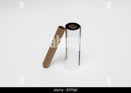 Aluminum Foil Roll isolated on soft gray background.High resolution photo. Stock Photo
