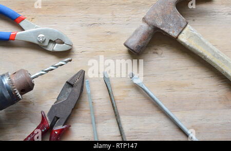 mechanic tool on wooden board Stock Photo