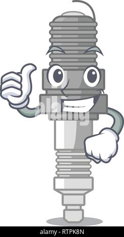 Thumbs up spark plug in a cartoon box Stock Vector