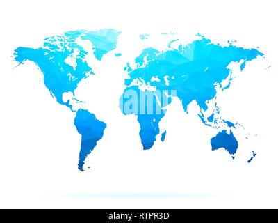 Blue abstract polygonal world map isolated on white background vector Stock Vector