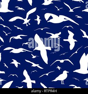 Seagull silhouettes seamless pattern vector background Stock Vector