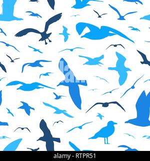 Seagull silhouettes seamless pattern vector background Stock Vector