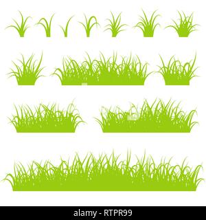 Green grass silhouettes set isolated on white background vector Stock Vector