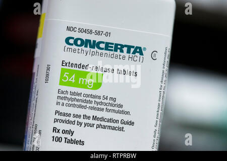 A bottle of Concerta (Methylphenidate) prescription pharmaceuticals ...