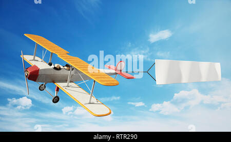 Classic airplane pulling blank white text banner. 3D illustration. Stock Photo