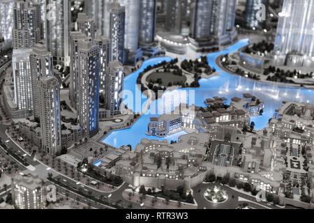 DUBAI, UAE - OCTOBER 31, 2013: Layout of the city in luxuty Dubai Mall. At over 12 million sq ft, it is the world's largest shopping mall based on tot Stock Photo