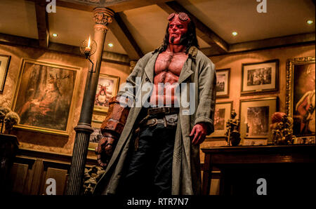 RELEASE DATE: April 12, 2019 TITLE: Hellboy STUDIO: Lionsgate DIRECTOR: Neil Marshall PLOT: Based on the graphic novels by Mike Mignola, Hellboy, caught between the worlds of the supernatural and human, battles an ancient sorceress bent on revenge. STARRING: DAVID HARBOUR as Hellboy. (Credit Image: © Lionsgate/Entertainment Pictures) Stock Photo