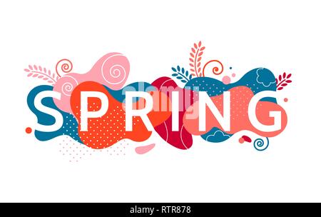 Colorful decorative banner, element with inscription Spring Stock Vector