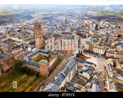 Aerial view of residential houses and ancient historical buildings of French city of Rodez in winter day Stock Photo