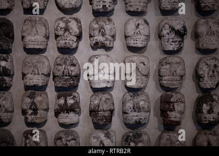 Stone skull rack at ancient aztec temple of Tenochtitlan, mexico city ...
