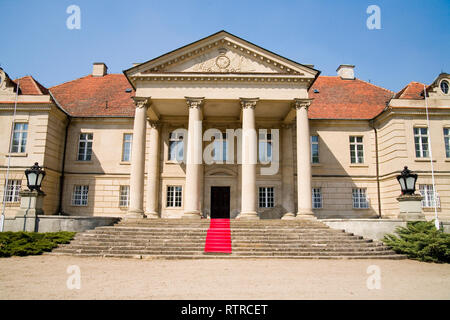 red carpet on stairs of old renaissance mansion Stock Photo