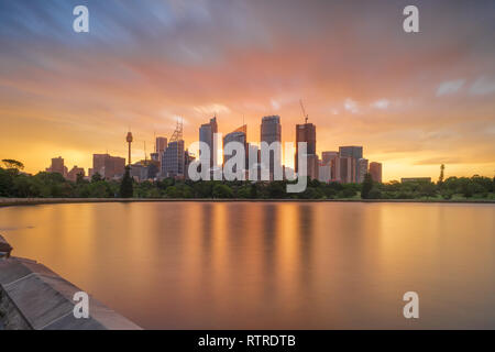 Sunset over the skyline of Sydney Stock Photo