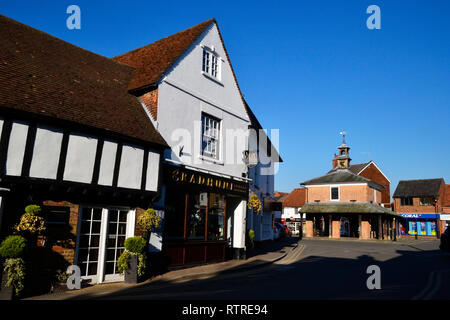 Radhuni, an indian restaurant in Princes Risborough, Buckinghamshire, UK with the Market House and Market Square in the distance. Stock Photo