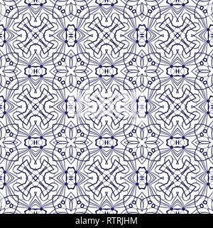 Blue lace seamless pattern on white background. Stock Vector
