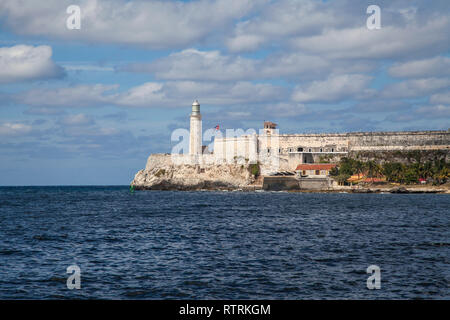 Havana, Cuba - 22 January 2013: Views of town center of squares and streets. A view of the sea and lighthouse of the city. Stock Photo