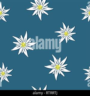 seamless pattern edelweiss flower on blue background vector illustration EPS10 Stock Vector