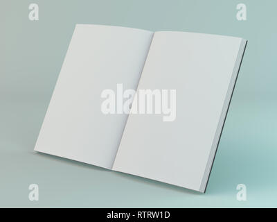 Mock-up magazine or catalog on table. Blank page or notepad for mockups or simulations. 3D rendering Stock Photo