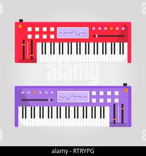 Red music Synthesizer. Realistic Style Electronic Piano. Vector Stock Vector