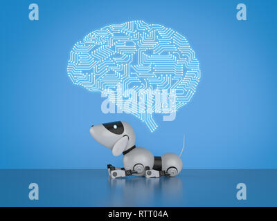 3d rendering dog robot with circuit brain Stock Photo