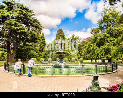 8 January 2019: Christchurch, New Zealand - The Peacock Fountain in Christchurch Botanic Gardens. Stock Photo