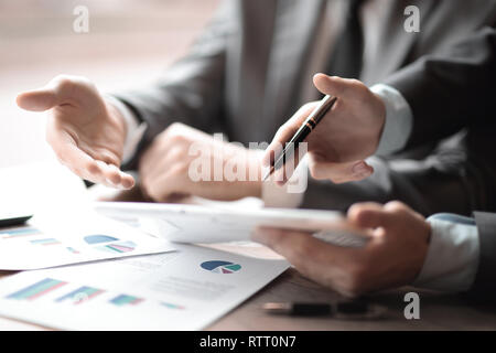 close up.business partners to analyze financial data Stock Photo